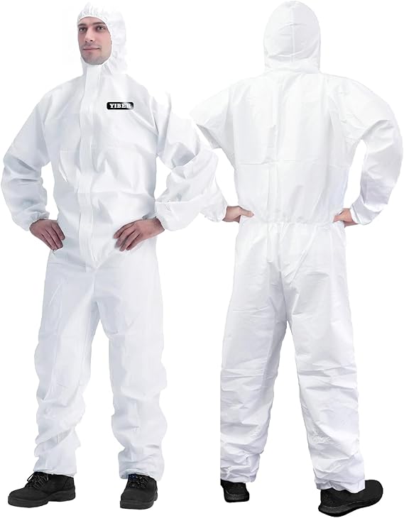 Hazmat Suit Disposable Coverall | Full Body Painters Suit in 7 Sizes with Multiple Specifications for Men & Women - Large, White, 1