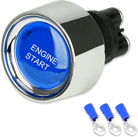 gunhunt 1 PC Engine Start Ignition Switch, Automotive Start Engine Button, Push Button Starter Switch, One-Button Start Switch Replacement Parts, Universal for Cars, Trucks, RVs (Blue)