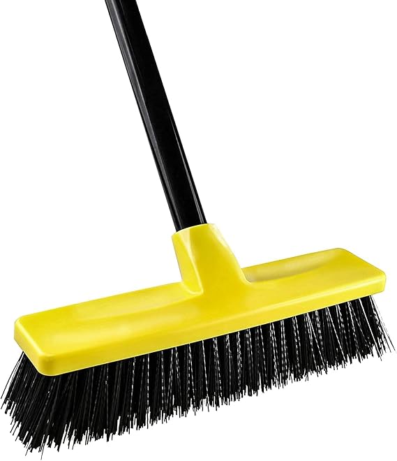 Yard Brush Heavy Duty Outdoor Concrete Broom Telescopic Long Handle with Stiff Bristles for Cleaning Scrubbing Deck Driveway Yard Patio Wood Stone Tile Garden Warehouse Leaves Lawn