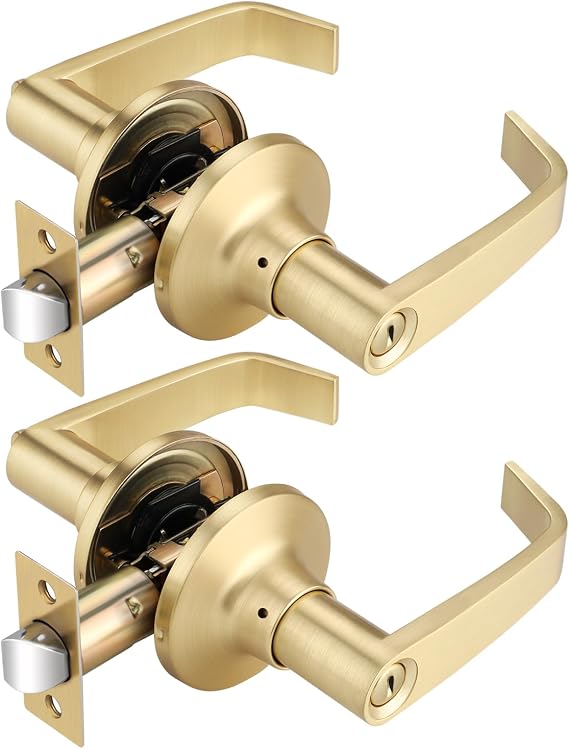 2 Pack Interior Brass Door Knobs, Privacy Gold Door Handle