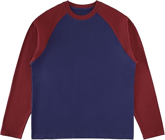 Men's Casual Cotton Long Sleeve T-Shirt Baseball Color Block Loose Split Long Sleeve Bottoming Shirt
