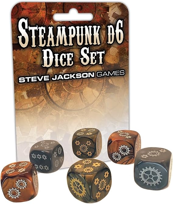 Steampunk D6 Dice Set | Custom Dice, Perfect for use with Steve Jackson Games, DND, RPGs, Tabletop Games, and Role-Playing Adventures