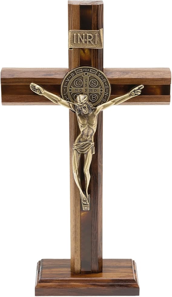 Intercession Saint Benedict Standing Crucifix Cross (Antique Gold)