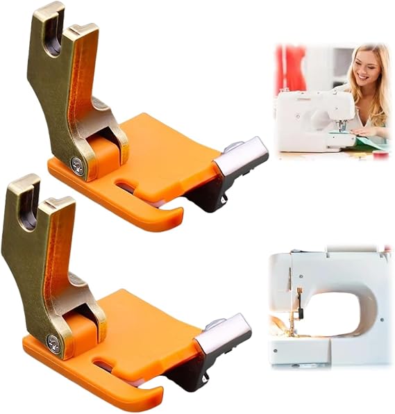 2pcs Professional Adjustable Hemming Presser Foot with Seam Guide,Multifunctional Sewing Attachment for Home Machines,Left/Right Adjustable Hemmer Foot for Perfect Seams,Easy Fabric Guide Tool,Orange