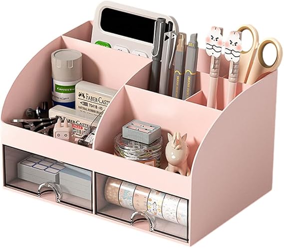 Hggzeg Desktop Organiser, Office Stationery Drawer Organizer Makeup Storage Box, Desk Tidy Organiser Pen Holder for Home Office and School (Pink) | Easy-access drawer storage, Keeps work surfaces neat and accessible, For stationery, documents and office supplies