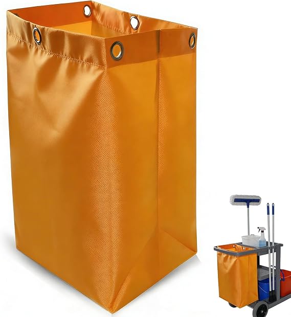 Yellow Replacement Janitorial Cart Bag, High Capacity Waterproof Thickened Housekeeping Commercial Janitorial Cleaning Cart Bag for Shopping Mall Holtel Office Toilet (16 x 11 x 27inches)