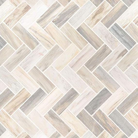 Angora Herringbone Pattern Polished Mosaic Wall Tile, 10 SFT/case, (10 Pcs)