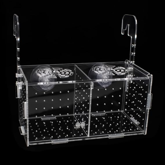Fish Breeding Box for Aquarium Acrylic Fish Tank Breeder Divider Box with Suction Cups Transparent Hatchery Hanging Incubator for Fishes Shrimp Clownfish and Guppy 8" x 4" x 4"