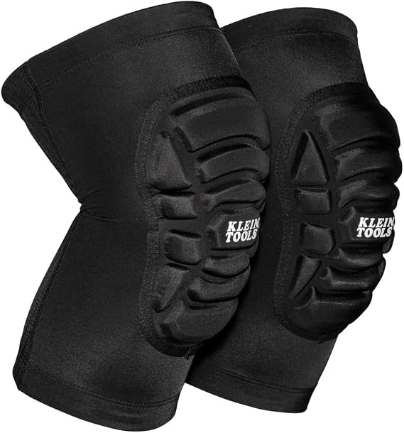 Klein Tools Knee Pads, Lightweight Padded Knee Sleeves, Breathable Mesh Back, Elastic Cuff with Slip-Resistant Silicone, Black