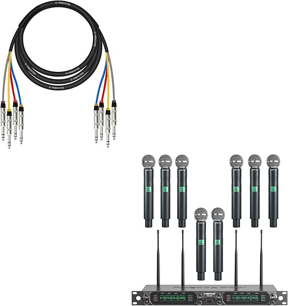 Phenyx Pro 8-Channel Wireless Microphone System PTU-4000-8H Bundled with 10 Ft Snake Cord