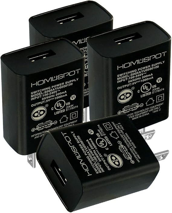UL-Listed Universal US 5V1A USB Wall Charger Plug in-Door Power AC Adapter for Travel Office Home Use - 4 Pack
