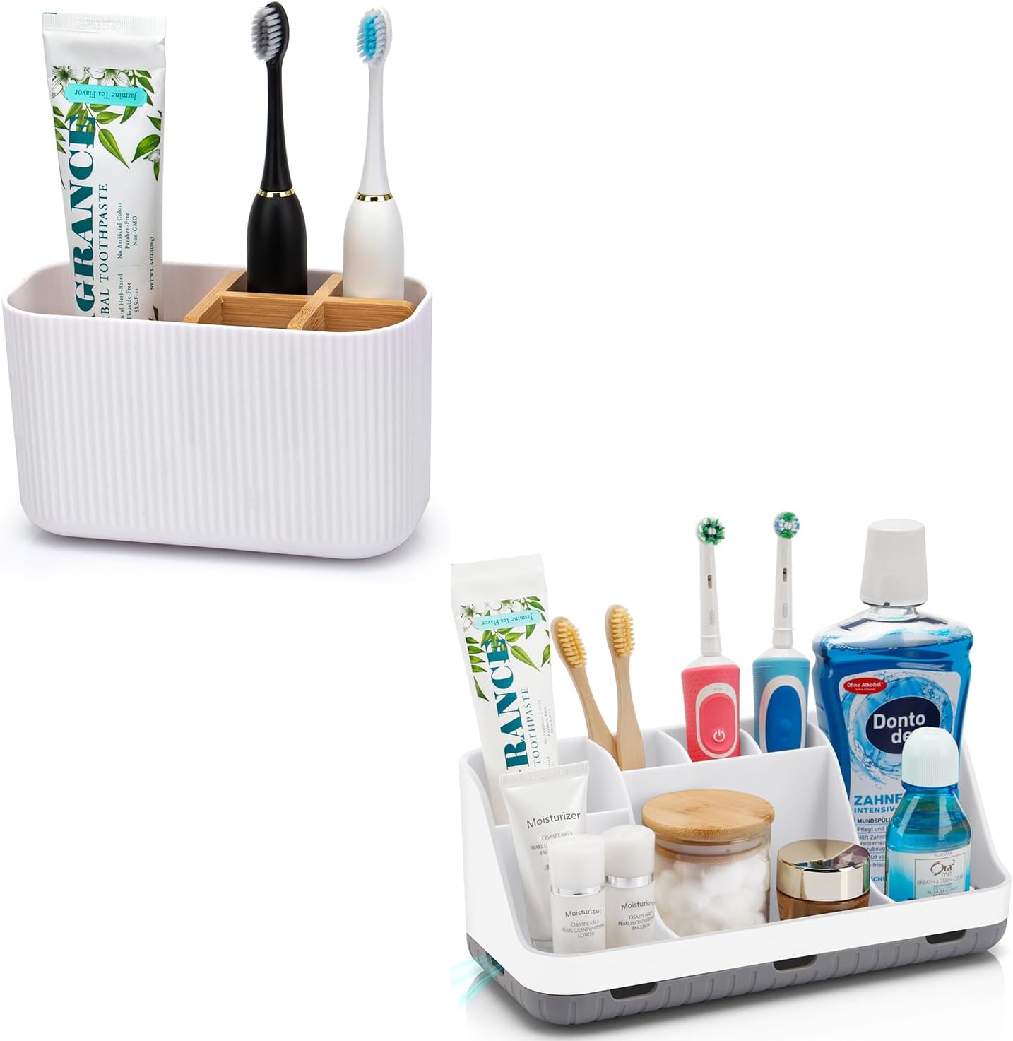 Bundle-2 Items: White Toothbrush Holder and Bathroom Organizer