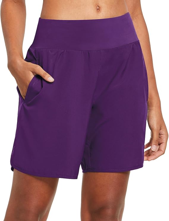 baleaf Women's 7" Running Athletic Shorts with Liner Workout Zipper Pocket