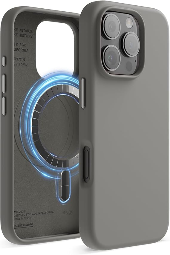 elago Premium Magnetic Silicone Case for iPhone 16 Pro | Compatible with MagSafe, Built-in Magnets, Soft Grip Silicone, Shockproof [Medium Gray]