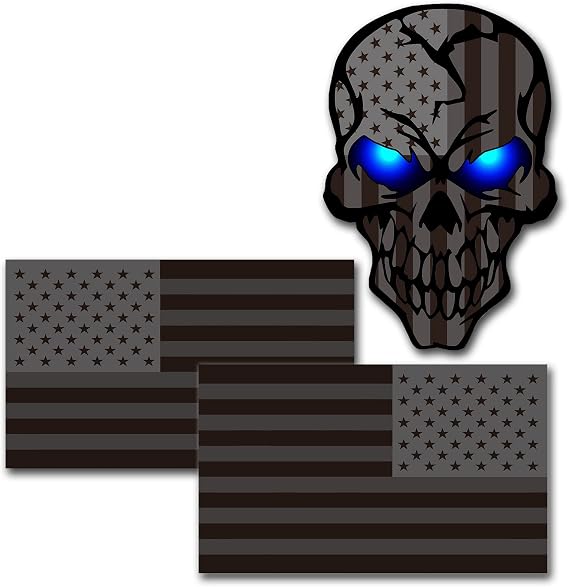 3 Pack 5.1" Reflective All Black American Flag Sticker