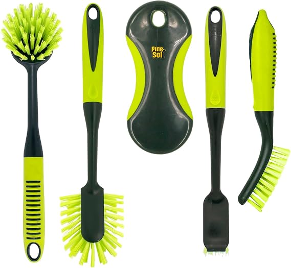 Pine-Sol Fırçalama Fırçası Seti - Ağır Hizmet Kıllı ve Rahat Tutuşlu Uzun Saplı Temizleme Fırçaları - Mutfak, Ev ve Bulaşık Yıkama için Temizleyiciler, 5 Parça