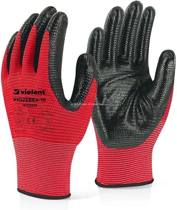 Violent Nitril Kaplı Örme Eldiven, Çift Renk,%100 Polyester, Kaymaz, Dayanıklı, Endüstriyel İş Eldiveni, İnşaat, Bahçe, Otomotiv, Lojistik İçin Uygun, Koruyucu, Zebra Eldiven