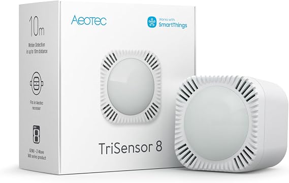 Aeotec TriSensor 8, 800 Series Zwave Motion Sensor, Temperature, Light Sensor, Work with Zwave Hub Smartthings 3-in 1 Security System, Long Range Capable