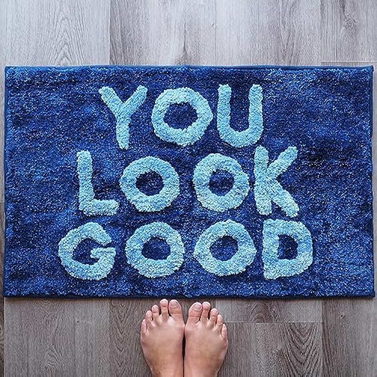 You Look Good Bath Mat Funny Cute Bathroom Rugs for Girls Hello Gorgeous Beautiful Funny Shower Fun Bathroom Decor Non-Slip Washable Women Men Dark Navy Blue Lavender