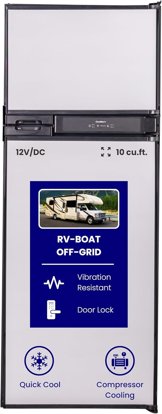 Conserv 12V/DC Refrigerator Freezer 10cf Stainless for RV Boat Off-Grid Camping 2 Doors