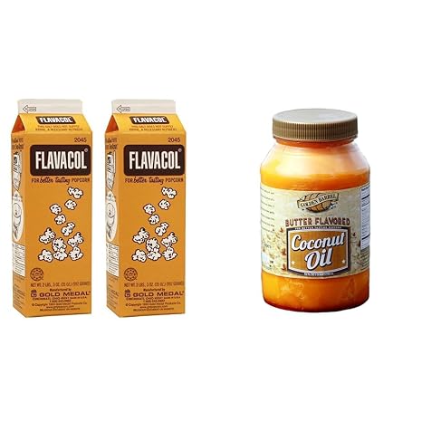 PerfectwarePWFlavacol2CT Flavacol Popcorn Season Salt - 35oz - Pack of 2 Cartons & Golden Barrel Butter Flavored Coconut Oil (32 Oz.)