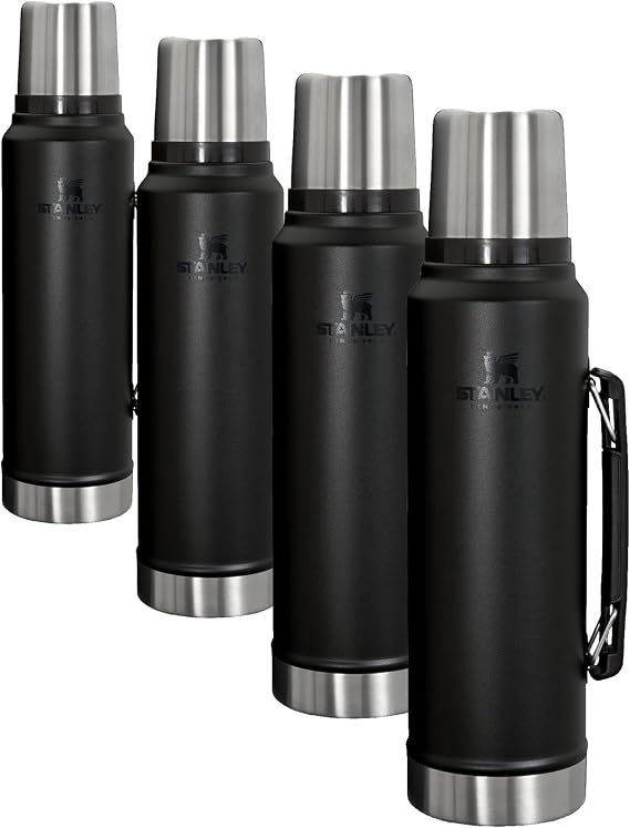 Stanley Classic Legendary Vacuum Bottle 20 oz,Wide Mouth with Leakproof Cup Lid, Keep Drinks Hot or Cold, Packable for Travel, Insulated Stainless Steel Thermal Bottle, BPA-Fre,| Black 2.0 (Pack of 4)