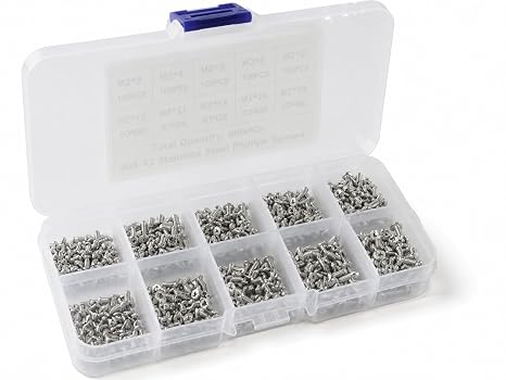 Lunatic HTF 500 Adet Mini KM Vida Seti M2/M2,5/M3mm Gümüş Yıldız Kafa 50 Şer Adet 10 Çeşit Şeffaf Çantada