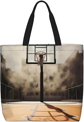 Amazing Basketball Court Tote Bag for Women, Zipper Casual Totes Handbag for Travel, Work, Lightweight Laptop Bags Big Capacity Shoulder Bag Reusable Grocery Shopping Bags