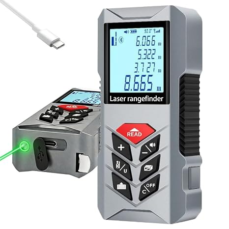 3-in-1 Laser Measuring Tool 164Ft Green Digital Laser Distance Measure Built-in 1M Measuring Tape Crosshair,Backlit LCD Screen,Dual axis Angle Level,Rechargeable for Home DIY&Indoor Projects