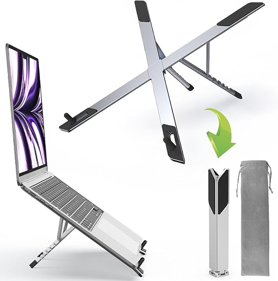 Foldable Laptop Stand, Ergonomic Aluminum Desktop Holder Riser,6 Angles Adjustable,Lightweight Compact, Compatible with 10-17.3'' MacBook,iPad,Dell,HP,Lenovo,Asus,Samsung etc. (Grey)
