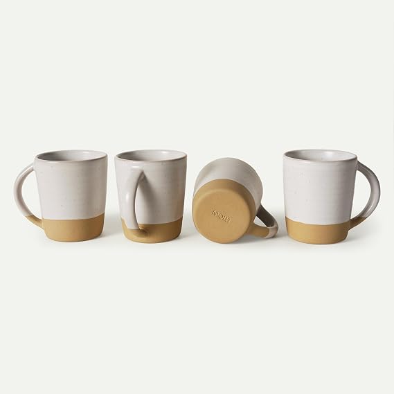 Mora Medium Mugs Set of 4, 14oz Ceramic Pottery Latte Mugs/Coffee Cups - Microwave and Dishwasher Safe - Cloud
