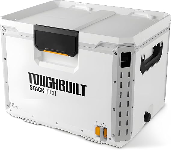 ToughBuilt Compact Cooler, Stackable Hard Shell Ice Chest for StackTech Boxes, Totes, or Lunchbox, 18 Can Capacity, White