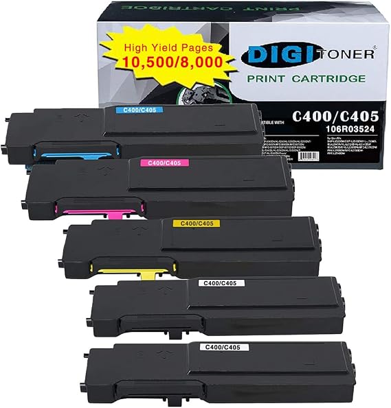 Remanufactured C400 C405 High Yield Toner Cartridge Replacement for Xerox 106R03524 106R03525 106R03526 106R03527 Toner for Xerox VersaLink C400 C405 C400DN MFP C405DN (BBCMY, 5-Pack)
