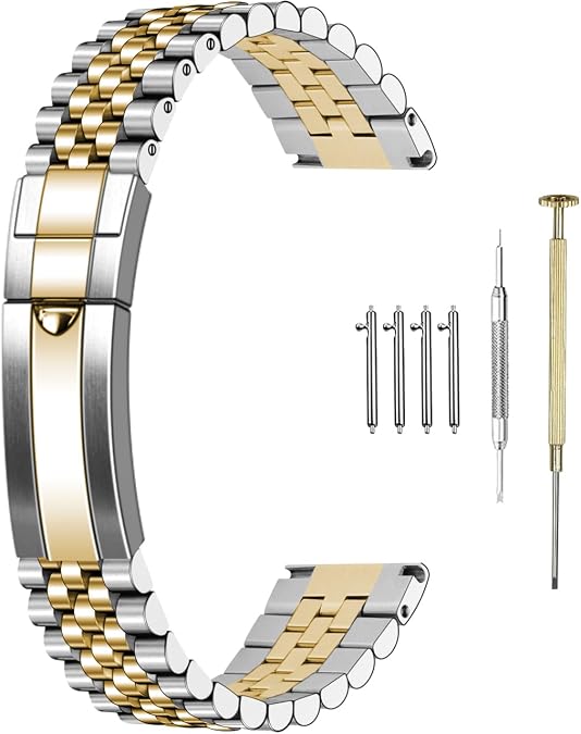 20mm 22mm Quick Release Jubilee Watch Band for Men Women Screw-In Stainless Steel Watch Bracelet Metal Watch Bands With Curved Lug Ends Parts Jubilee Bracelet Strap with Diving Buckle