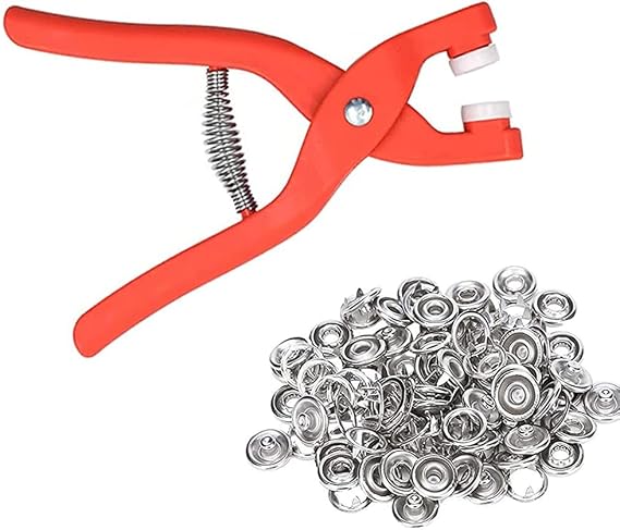 100 Sets Snap Fasteners Kit Tool,Silver 9.5mm Metal Snap Buttons Rings with Fastener Pliers Press Tool Kit Snap Button for Sewing and Crafting DIY