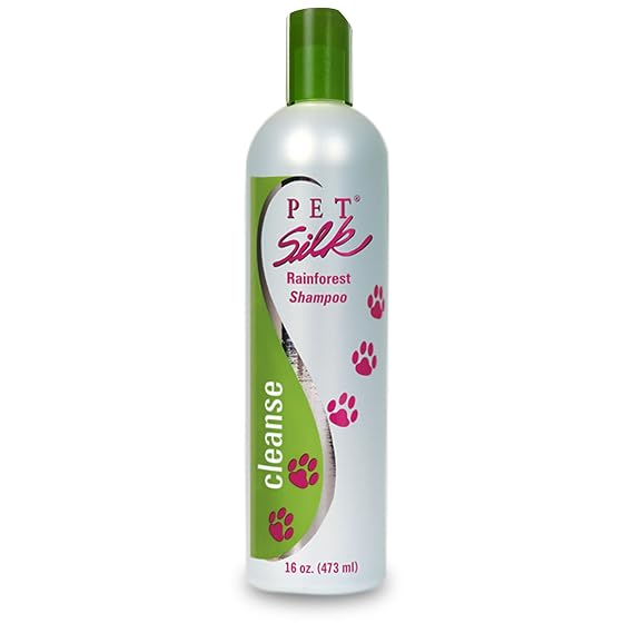 Pet Silk Rainforest Clean Scent Shampoo 16oz, Long-Lasting Fragrance for Your Pet's Coat, Cleanser for Both Dogs and Cats, Infused with Vitamin E, Gentle & Safe for Your Pet's Skin and Coat!