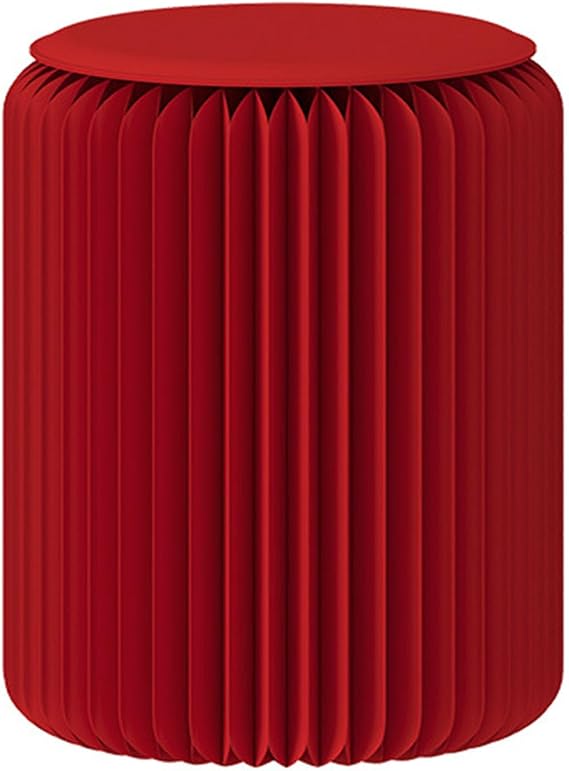 Foldable Paper Stool - Portable Modern Design Cardboard Furniture - Honeycomb Design Load-Bearing - Kraft Paper Collapsible Seat Stool with PU Cushion - Stool/Side Table,Red,L:37CM/14.5in