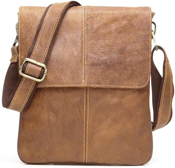 Men's Genuine Leather Shoulder Bag, Small Messenger Briefcase for Travel Office Business with Organizer Compartments