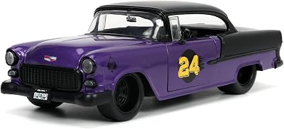 Jada Toys Bigtime Muscle 1:24 1955 Chevy Bel-Air Die-cast Car Opening Doors, Hood, Trunk, Rubber TiresMetallic PurpleGold