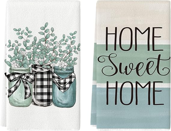 Artoid Mode Plank Vase Eucalyptus Sweet Home Kitchen Towels Dish Towels, 18x26 Inch Seasonal Spring Summer Decoration Hand Towels Set of 2