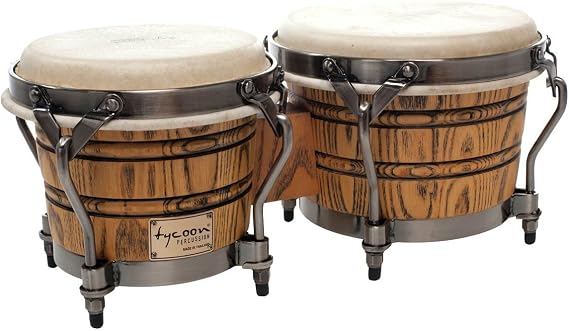 Tycoon Percussion 7" & 8.5" Bongos, American Ash Wood Shells, Calfskin Heads, Brushed Chrome Hoops, 5/16 Tuning Lugs w/Wrench, Natural Matte Finish, Signature Grand Series (TSBG-800BC)