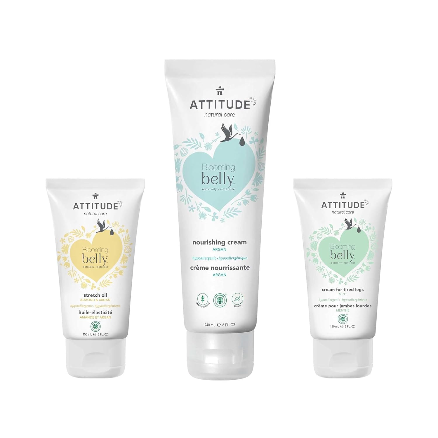 Bundle of ATTITUDE Pregnancy Stretch Mark Prevention Oil and Body Cream, EWG Verified, Dermatologically Tested, Vegan Maternity Products, Argan Oil  Pregnancy Tired Legs Cream, Mint