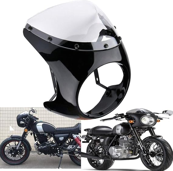 Motorcycle 7" Headlight Fairing Retro Cafe Racer Handlebar Fairing Windshield Black with Clear Lens Universal Fit Harley 7inch Round Headlight (Gloss Black)