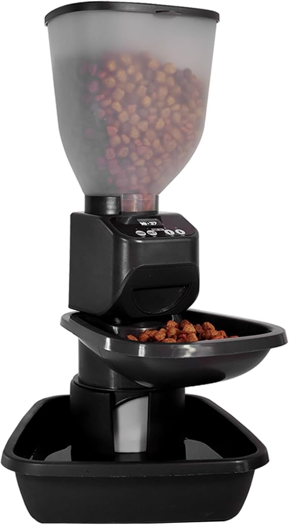 Feeding Friend Automatic Dog & Cat Food Feeder with Water Dispenser, Smart Portion Control, OLED Display, Anti-Jam Design, Battery Operated, Medium Pets 1530 lbs, Black