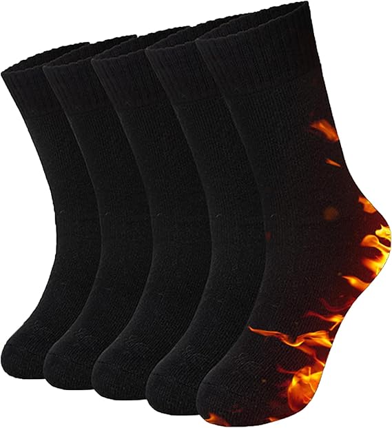 MOSOTECH Men's Winter Warm Socks, Set of 5, Thick, Cold Protection, Warm, Durable, Thermal, Climbing Socks, 9.4 - 11.0 inches 24 - 28 cm