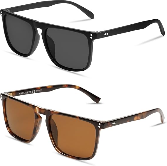 VANLINKER Polarized Square Sunglasses for Men Women Dark Shades with UV Protection for Driving VL9748