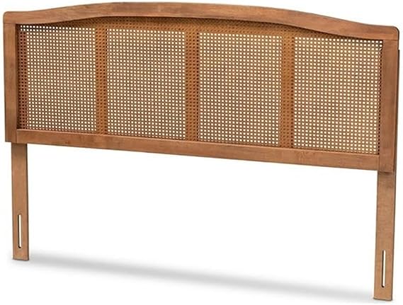BOWERY HILL Modern Wood King Size Headboard, Ash Brown Finish, Synthetic Rattan & Rubberwood with Woven Detailing, Adjustable Height, Mid-Century Style Bedroom Furniture