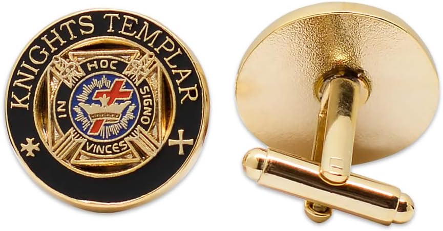 Knights Templar Masonic Cuff Link Pair - [Black & Gold][3/4'' Diameter]