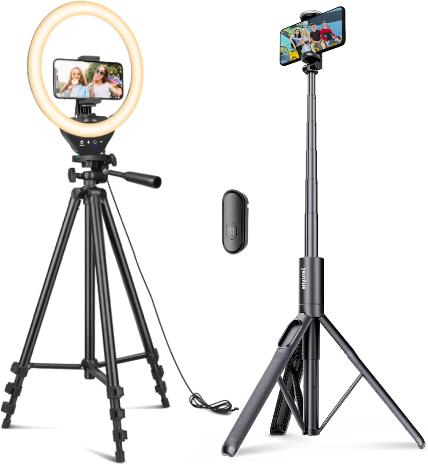 Sensyne 10in Ring Light Set Bundle with 60in Selfie Stick with Remote