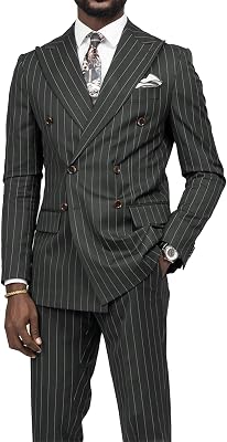 Stripe Mens Suits Double Breasted 2 Piece Slim Fit Formal Male Clothing for Business,Wedding,Casual Daily